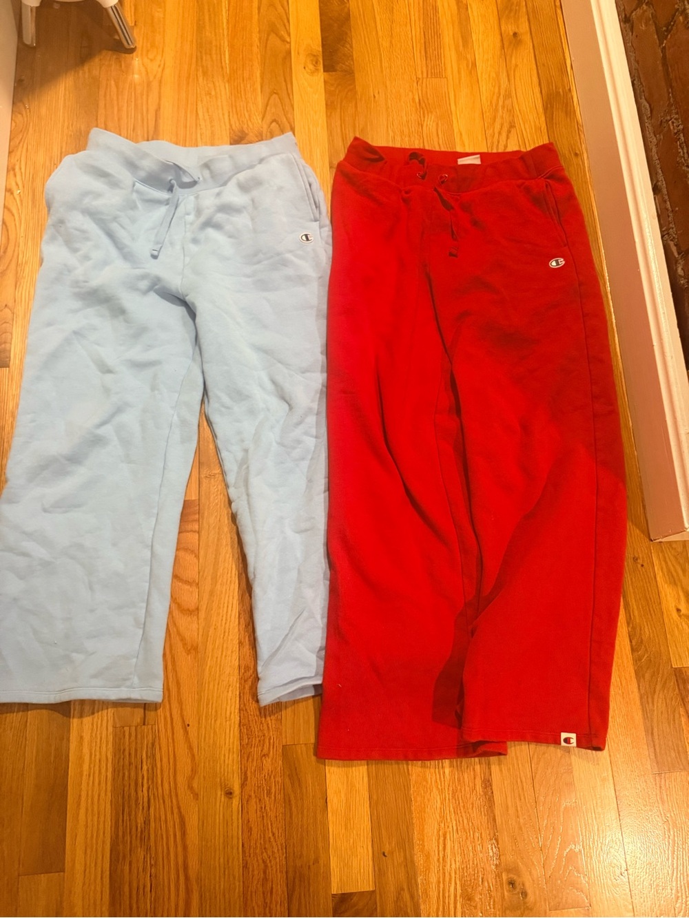 Champion women’s' Light Blue and Red Sweatpants - Comfortable Everyday Bottoms